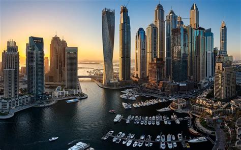 Download wallpapers Dubai, UAE, morning, sunrise, skyscrapers, modern ...