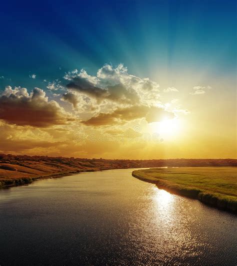 Bright sunset over river stock photo. Image of golden - 43934164