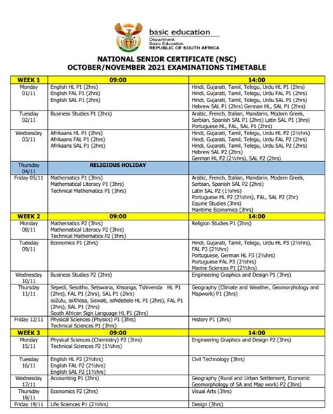 National Senior Certificate Matric Exam Timetable 2024 - Neaeagradegovet