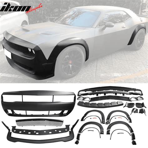 Compatible with 15-19 Dodge Challenger Hellcat Front Bumper w/ Lip + Demon Fender Flares ...