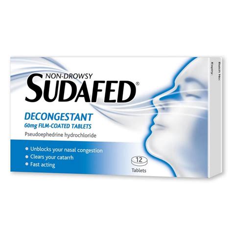 Sudafed Decongestant 60MG Film Coated 12 Tablets | Strauts Pharmacy ...