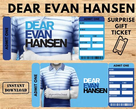 Printable DEAR EVAN HANSEN Broadway Surprise Ticket. Editable Musical ...