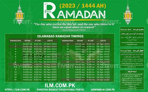 Ramadan Calendar 2024 in Pakistan Sehr Iftar Timing