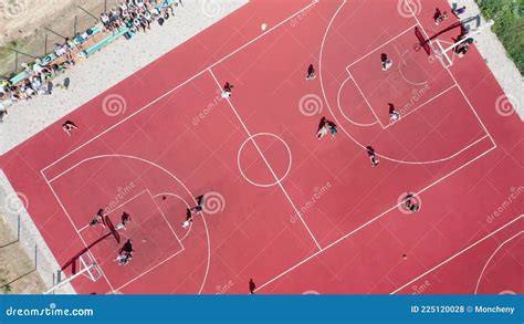 Aerial View of Young Athletes Playing Streetball on an Outdoor Public ...