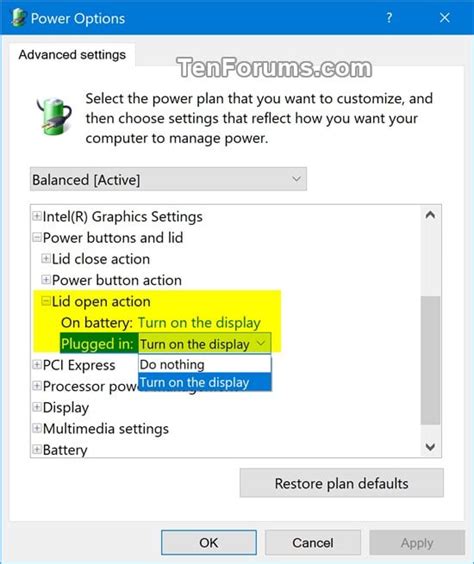 Add or Remove Lid open action from Power Options in Windows 10 | Tutorials