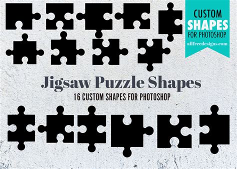 Jigsaw Puzzle Shapes: 16 silhouettes for Photoshop