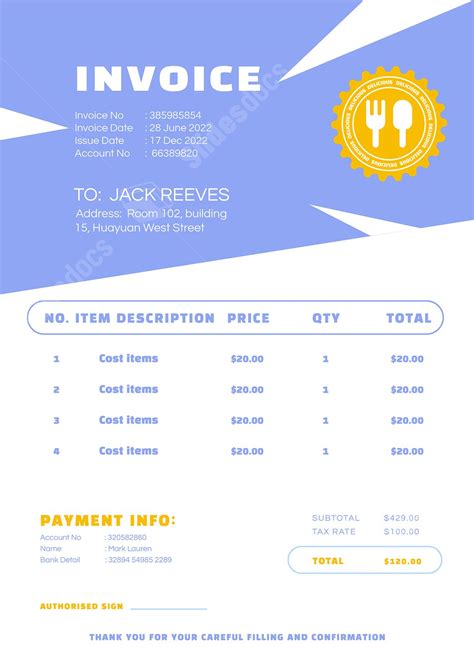 Blue And Yellow Invoice Template Word Template And Google Docs For Free Download