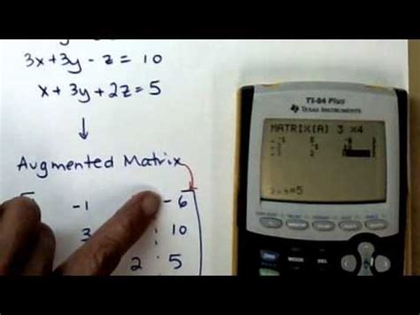 Solving a 3X3 System of equations on a calculator - YouTube