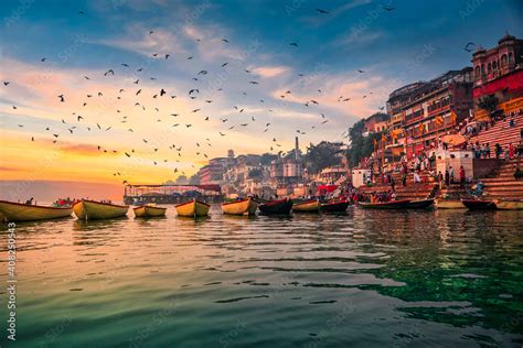 Sunset over Varanasi Ghat. Stock Photo | Adobe Stock