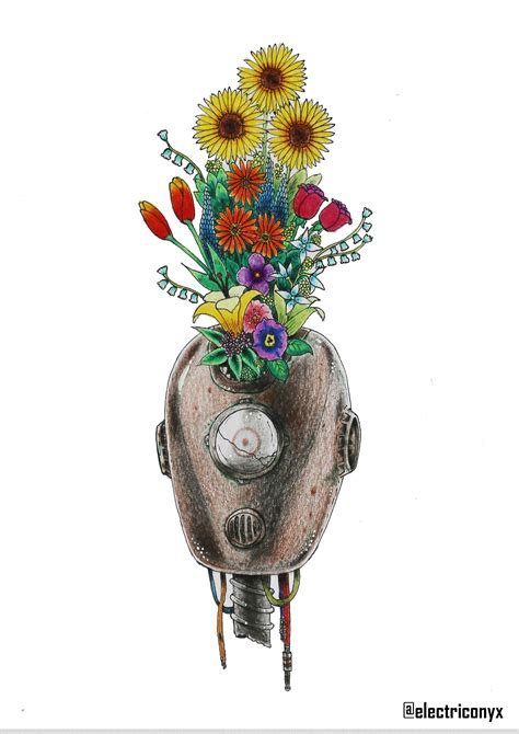 Robot Flower Pot, Me, color pencil on paper, 2020 : r/Art