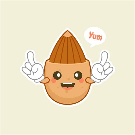 Cute and kawaii Flat Cartoon Almond Illustration. Vector illustration ...