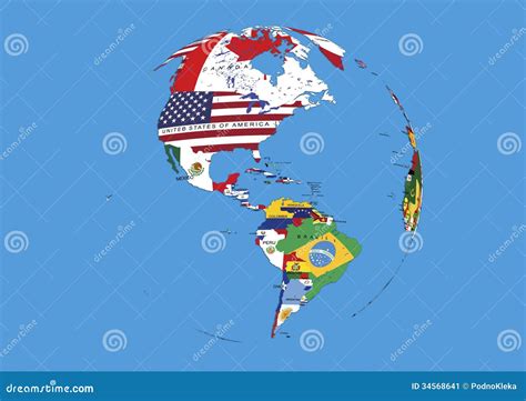 West Hemisphere North South America World Globe Flags Map Stock Image - Image: 34568641