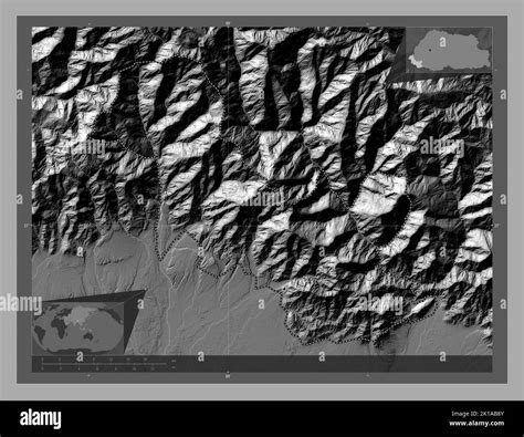 Samtse, district of Bhutan. Bilevel elevation map with lakes and rivers ...