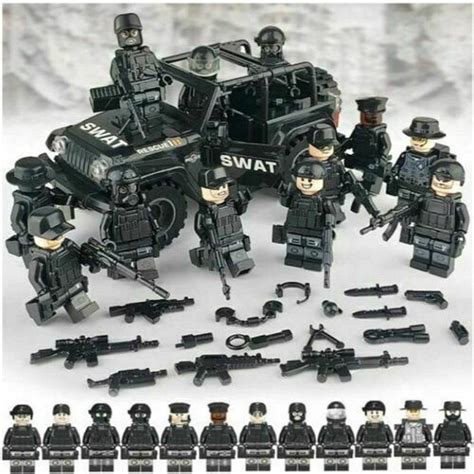 SWAT ARABA VE 12PC Polİs Askeri Mini Figürler Silah Ordu Asker Lego ...