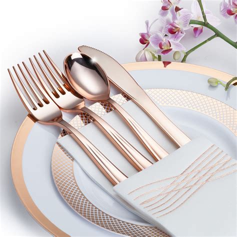 BY MADEE NEW HEAVYWEIGHT PREMIUM 175 PC ROSE GOLD PLASTIC PLATES SET: Fancy Plastic Plates ...