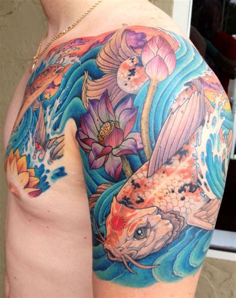 Men koi fish tattoo design..lotus flower and water. Koi Tattoo Design, Flower Tattoo Designs ...