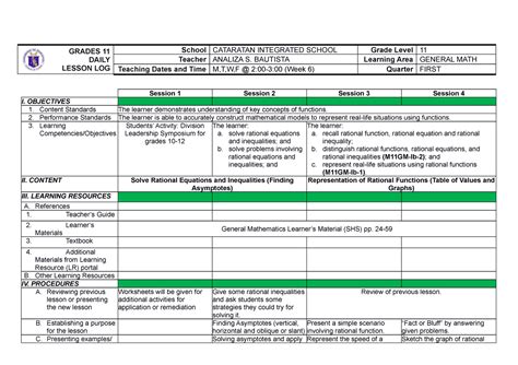 General Math DLL-WK 6 - GRADES 11 DAILY LESSON LOG School CATARATAN ...