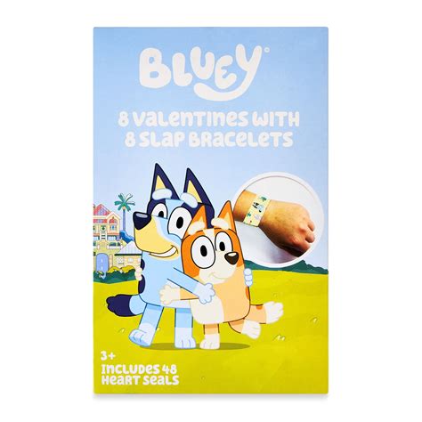 Way to Celebrate Bluey Valentine's Day Cards, Kiddie Cards, Slap Bracelets, Blue, 8 Count ...