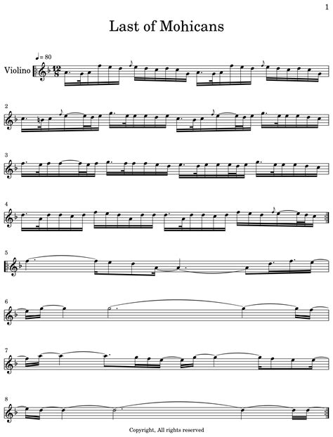 Last of Mohicans - Sheet music for Violin