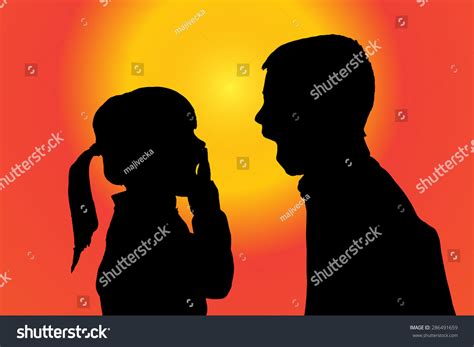 Vector Silhouette Children On Sunset Background Stock Vector (Royalty ...