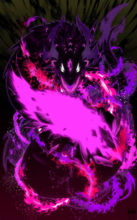 an image of a demonic creature with purple and pink paint splattered on it