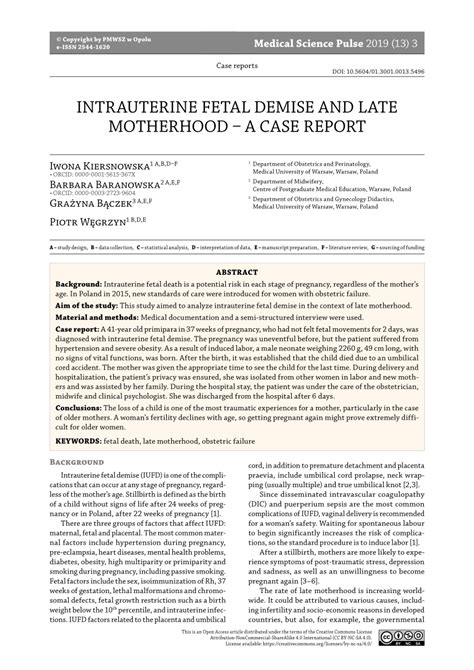 (PDF) Intrauterine fetal demise and late motherhood – a case study