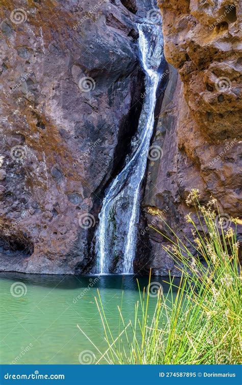 Landscape with El Charco Azul Waterfall, Gran Canary Stock Image - Image of heritage, adventure ...