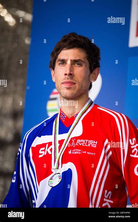 LEOGANG, AUSTRIA - SEPTEMBER 2, 2012. Gee Atherton (GBR) receiving the silver medal at the UCI ...