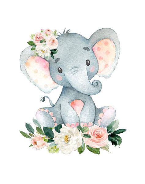 Blush Pink Floral Elephant Wall Art, Baby Girl Elephant Nursery, Nursery Decor, Blush Pink Wall ...