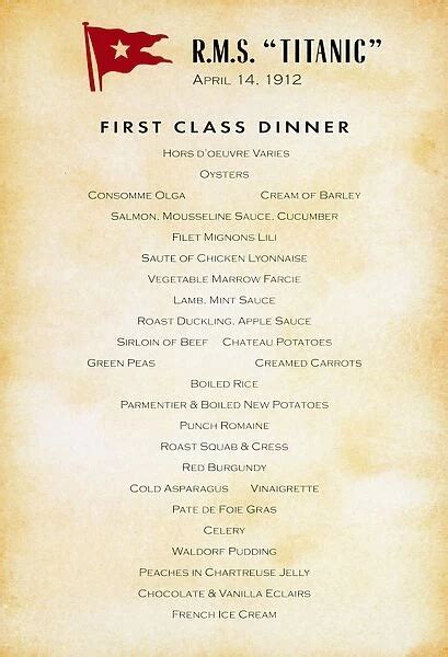 TITANIC: MENU, 1912. Dinner menu for first-class passengers