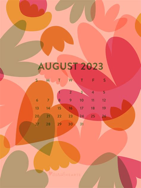 August 2023 Calendar Wallpaper - Sarah Hearts