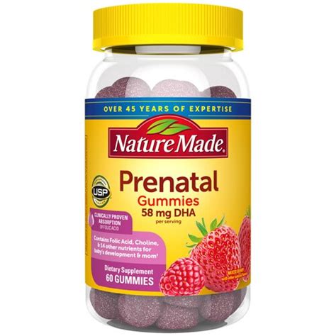 Nature Made Prenatal Gummies with 58mg DHA Mixed Berry -- 60 Gummies ...