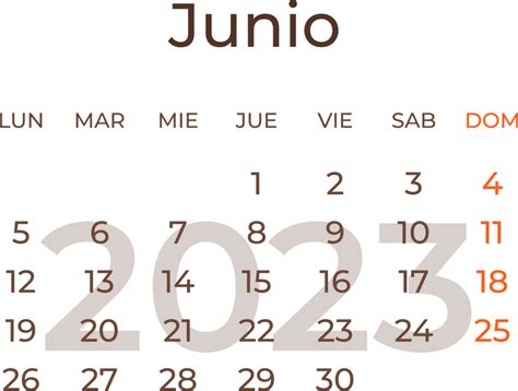 Calendar month june in spanish 2023. 19633984 PNG