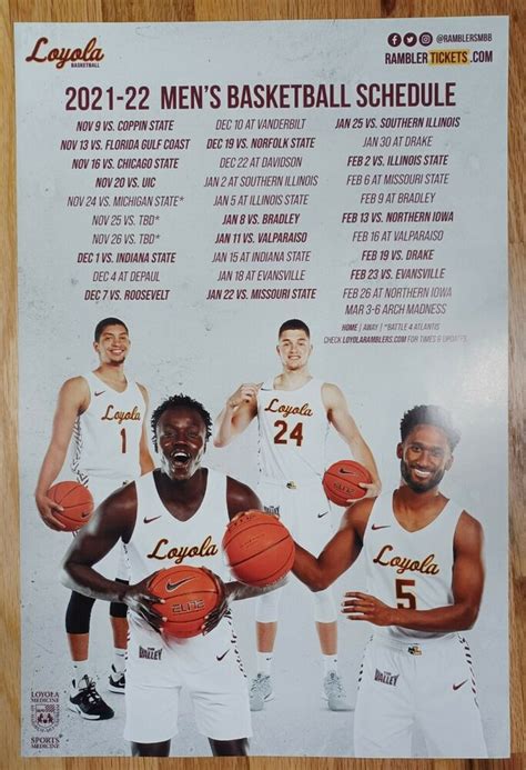 LOYOLA UNIVERSITY RAMBLERS 202122 Mens Basketball Schedule Poster NCAA ...