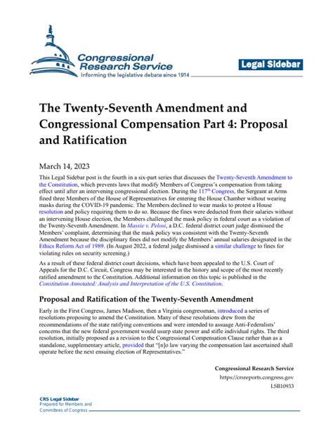 The Twenty-Seventh Amendment and Congressional Compensation Part 4: Proposal and Ratification ...