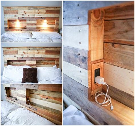 Pallet Headboard with Integrated Lights • 1001 Pallets | Pallet bed headboard, Diy pallet bed ...
