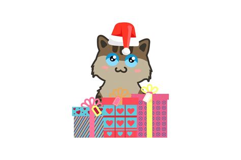 Gift Box with Cute Cat in Christmas Graphic by luckygenic · Creative ...