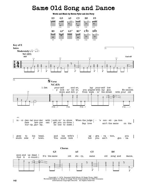 Same Old Song And Dance by Aerosmith - Guitar Lead Sheet - Guitar ...