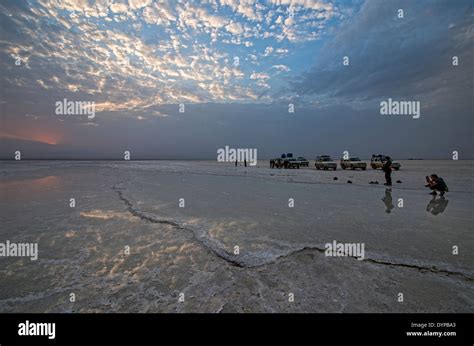 Sunset at the Lake Assal salt lake in the Danakil Depression, Ethiopia ...