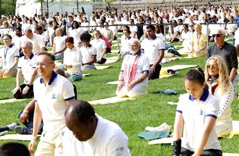 :New York:Prime Minister Narendra Modi practices yoga.