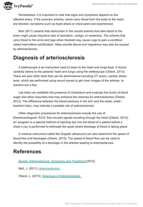 Arteriosclerosis' Causes, Signs and Diagnosis - 575 Words | Essay Example