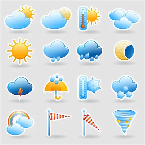 Předpověď počasí symboly, ikony nastavit — Stock Vektor © macrovector ...