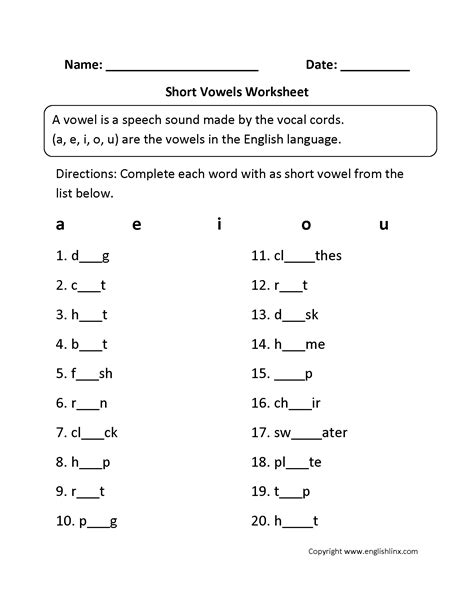 Long And Short Vowel Worksheets