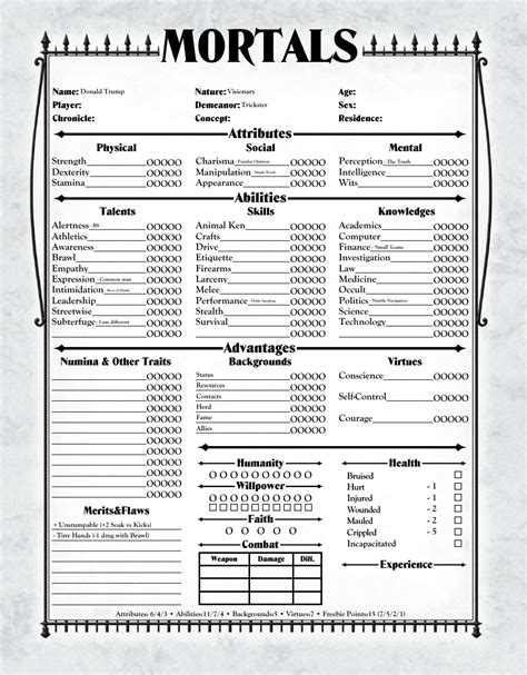 Rpg Character Sheet Vampire