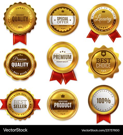 Gold badges seal quality labels sale medal badge Vector Image