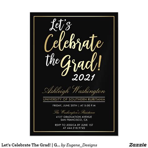 Let's Celebrate The Grad! | Gold Black Graduation Magnetic Invitation ...