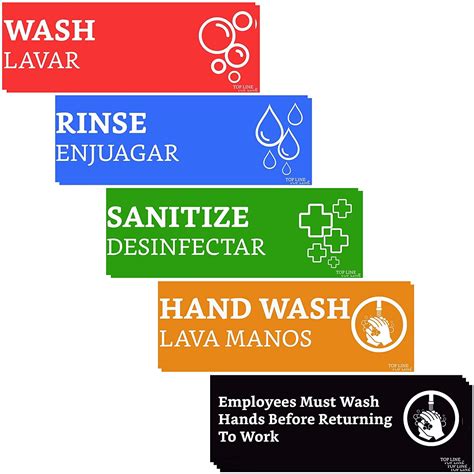 Wash Rinse Sanitize Sink Labels Signs with Hand Wash Signs (12 Labels - 2 FULL SETS 7.3 x 2.5 in ...