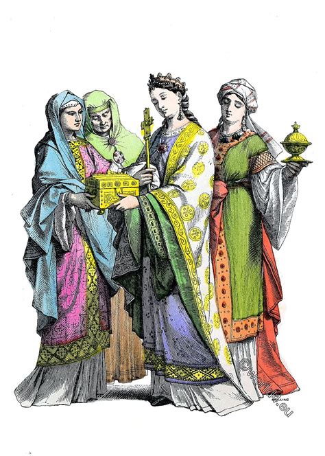 Noble Franconian women. Medieval clothing 10th century.