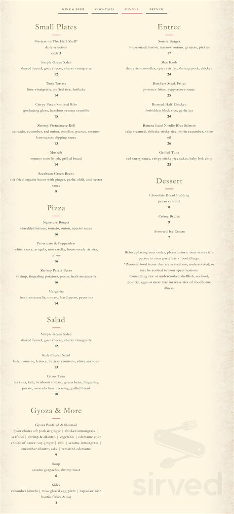 Sonsie menus in Boston, Massachusetts, United States