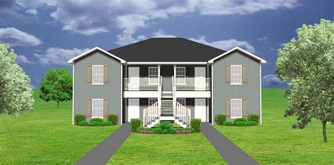 an artist's rendering of a two - story apartment building in the middle of a grassy area